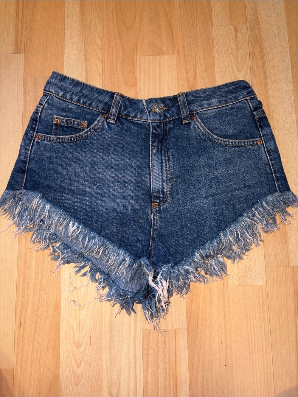 Topshop Distressed Dark Blue Denim Cutoff Shorts